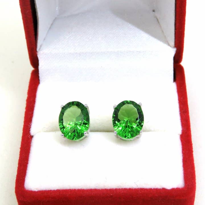 Twan Kee Jewelry - Wholesale Stud/Post Earrings - Classic Green Oval-Cut Helenite Stud Earrings0