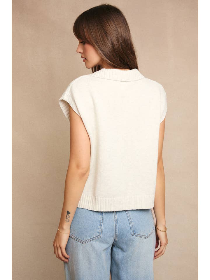 LE LIS - Wholesale Knit Sweater - Women's - HALF ZIPPER SLEEVELESS CABLE SWEATER TOP11