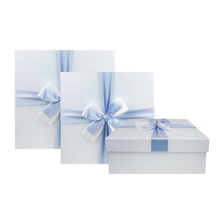 Set Of 3 Baby Blue Gift Boxes Brown Interior Satin Ribbon for wholesale by Emartbuy