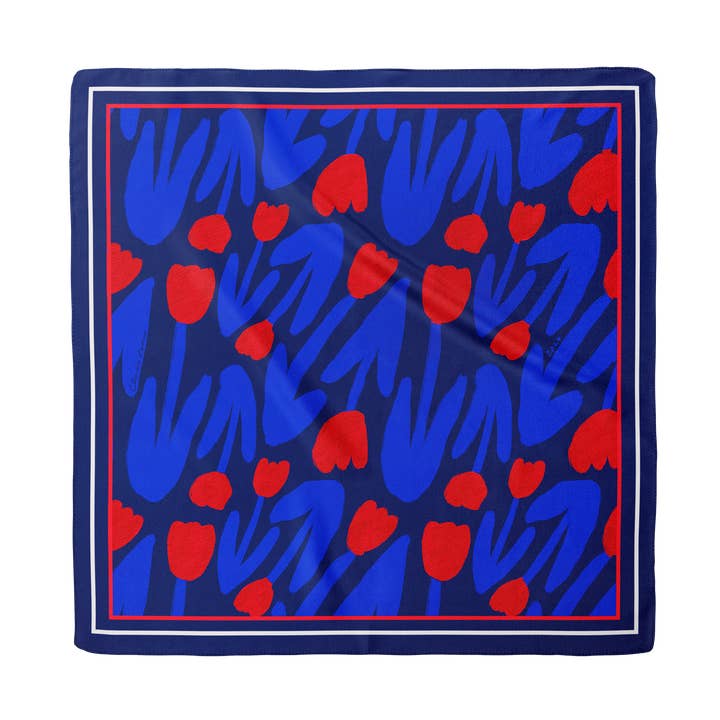 Silkesbandana LÉONIE · 55x55 cm | Blå & Röd för wholesale av Charlie Loonie