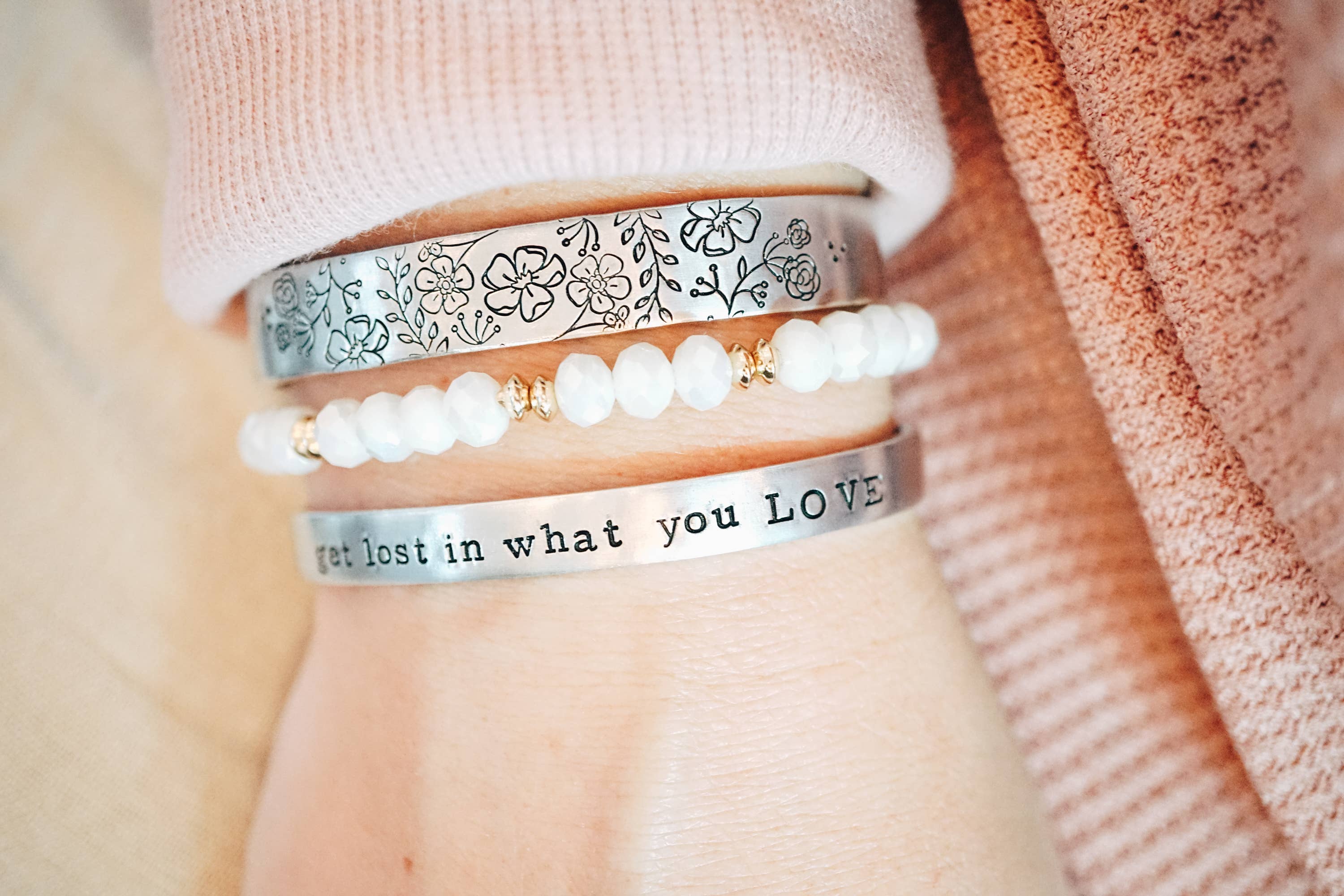 Katy Ryan Designs - Wholesale Cuff Bracelet - Floral Ivy + Cosmos Hand Stamped Cuff Bracelet1