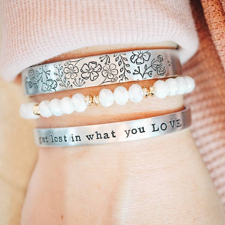 Katy Ryan Designs - Wholesale Cuff Bracelet - Floral Ivy + Cosmos Hand Stamped Cuff Bracelet1