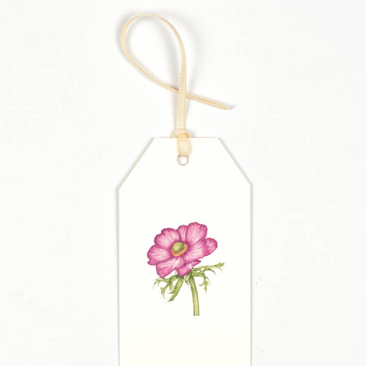 Gift Tags Floral - Magenta Anemone - Packet of 5 for wholesale by Goose Lane Designs