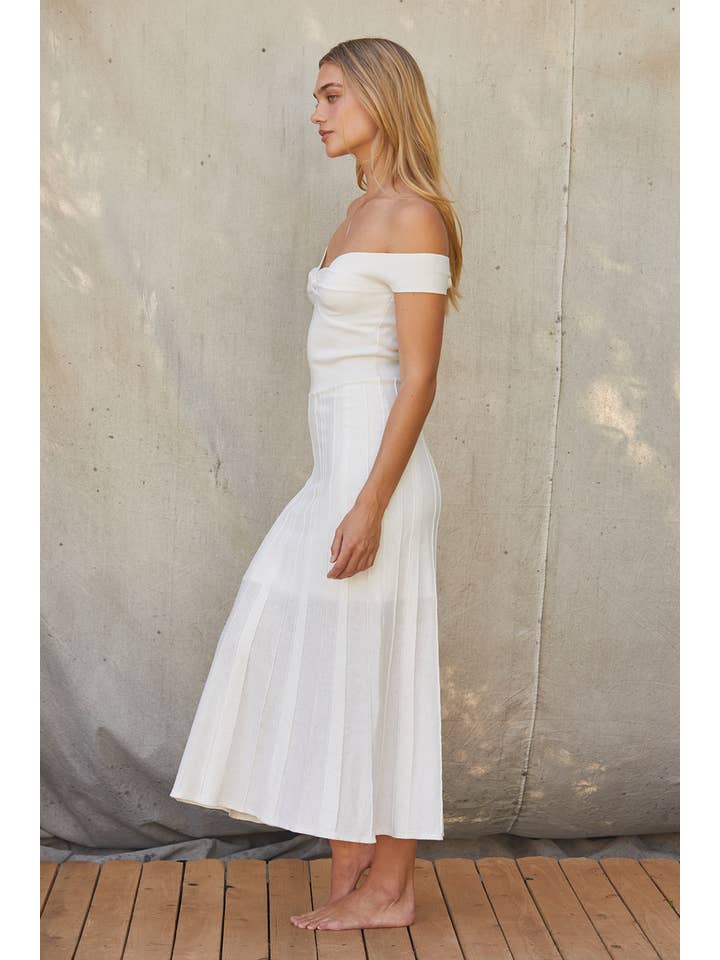 WHITE CD9340 - Leah Off Shoulder Crisscross Knit Dress for wholesale on Faire