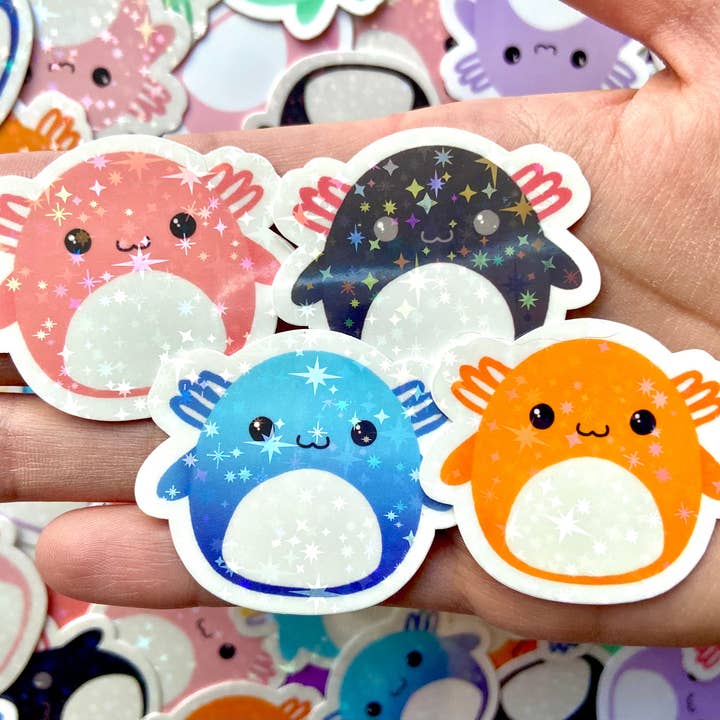 Hollandaize Art - Wholesale Sticker - Mini Axolotl Squishmallow Sparkle Stickers