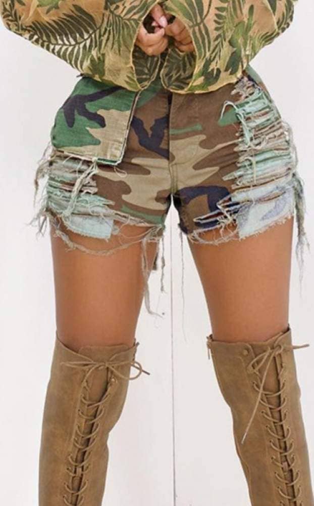 Queen Fashion - Wholesale Shorts - Women's - camouflage ripped pockets straight summer shorts3