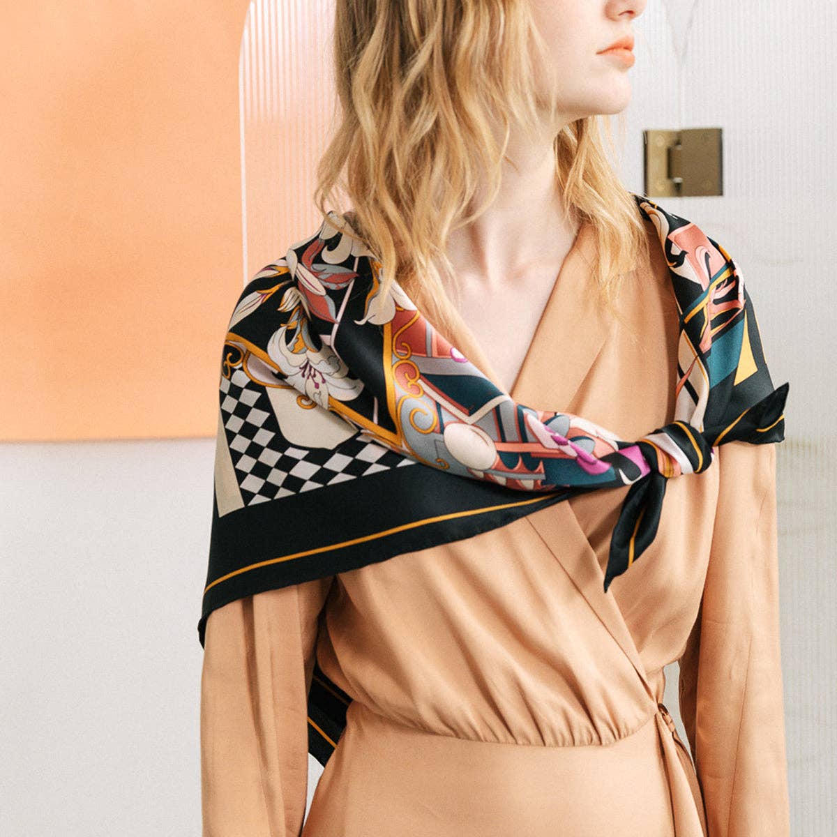 Noir "Vintage Blooms" Large Silk Square Scarf - Black & Purple for wholesale on Faire6