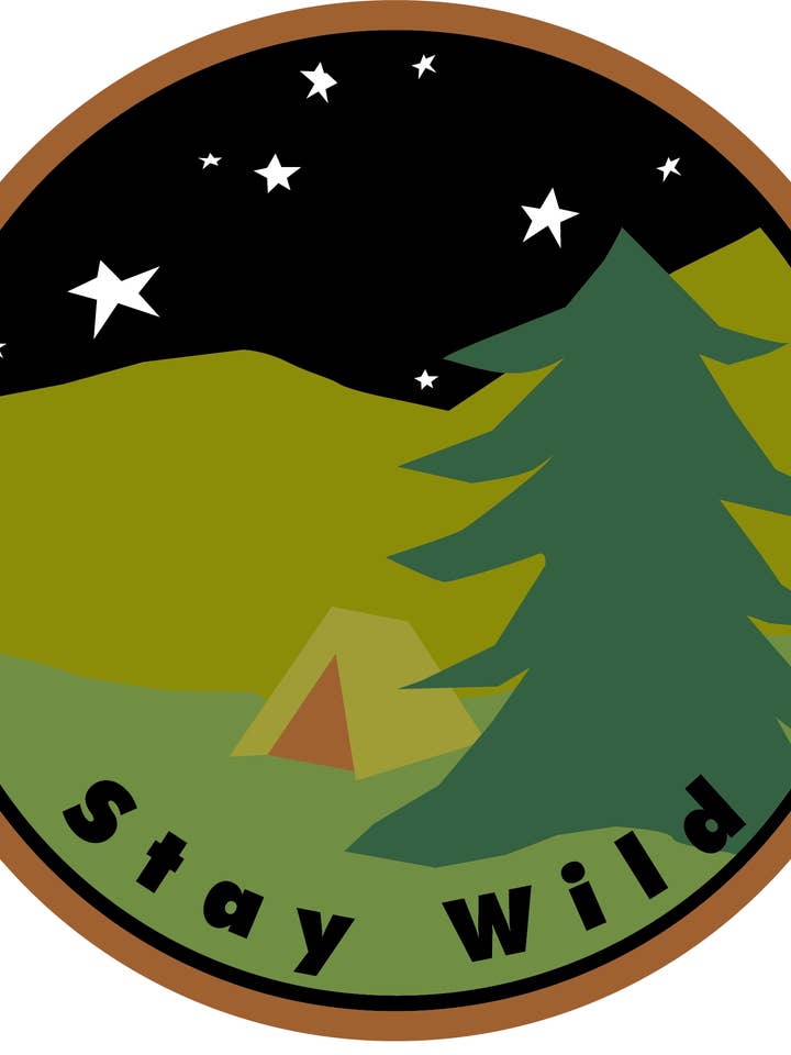 Stay Wild Little Camp Tent Bumper Sticker for wholesale by Glad Dog Cards