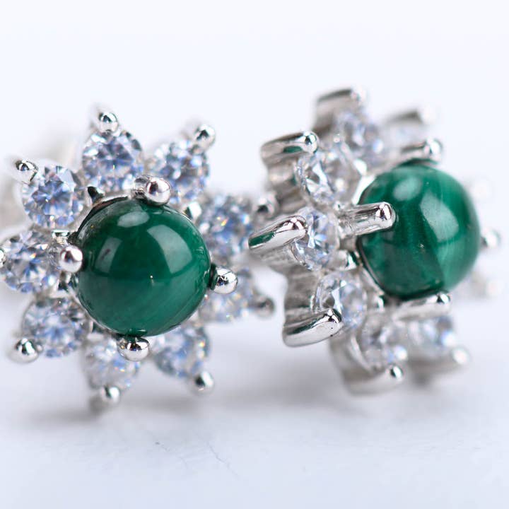 Flower Malachite Stud Earrings for wholesale by Hanhancraft