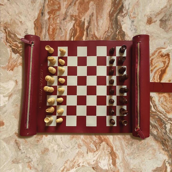 Premium Leather Roll Up Chess Set for Gifts for wholesale by The Island Society