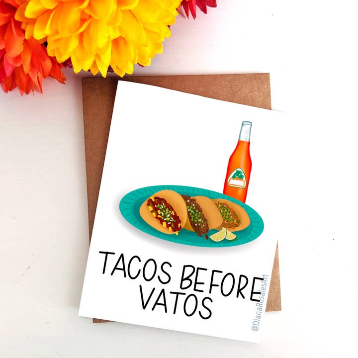 Taco's Before Vatos Galentine's Day Wenskaart voor wholesale door Diana Rosales Art