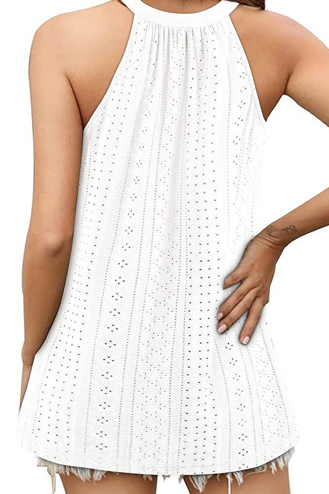 UNISHE - Wholesale Tank Top - Women's - Sleeveless Halter Hollow Out Tank Top ZZKF68311