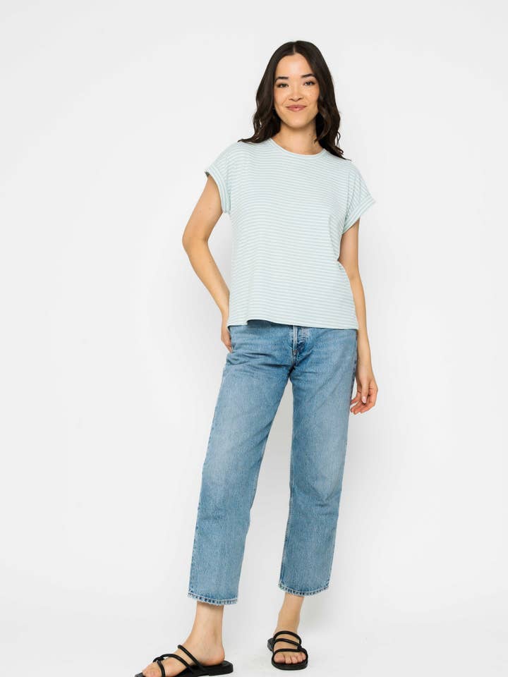 T-shirt con polsini arrotolati a costine con trama a margherita per la vendita all'ingrosso da parte di ORB