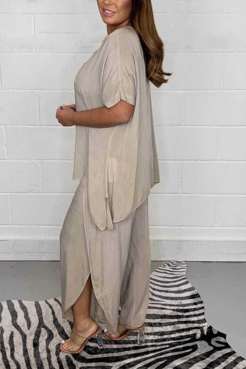 NINEXIS - Wholesale Top & Pant Set (NOT Loungewear) - Women's - CWSTB1402_SOLID COLOR LOOSE LARGE SIZE SHORT SLEEVE SUIT13