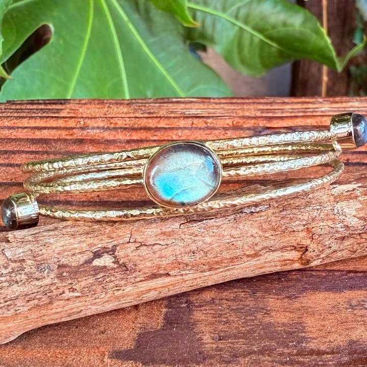 Hammered Brass Bracelet Labradorite / Adjustable / Bohemian Jewellery / Ethnic Style / Rustic / Boho / Gift for Her / Artisanal / for wholesale by Kaali Boutique