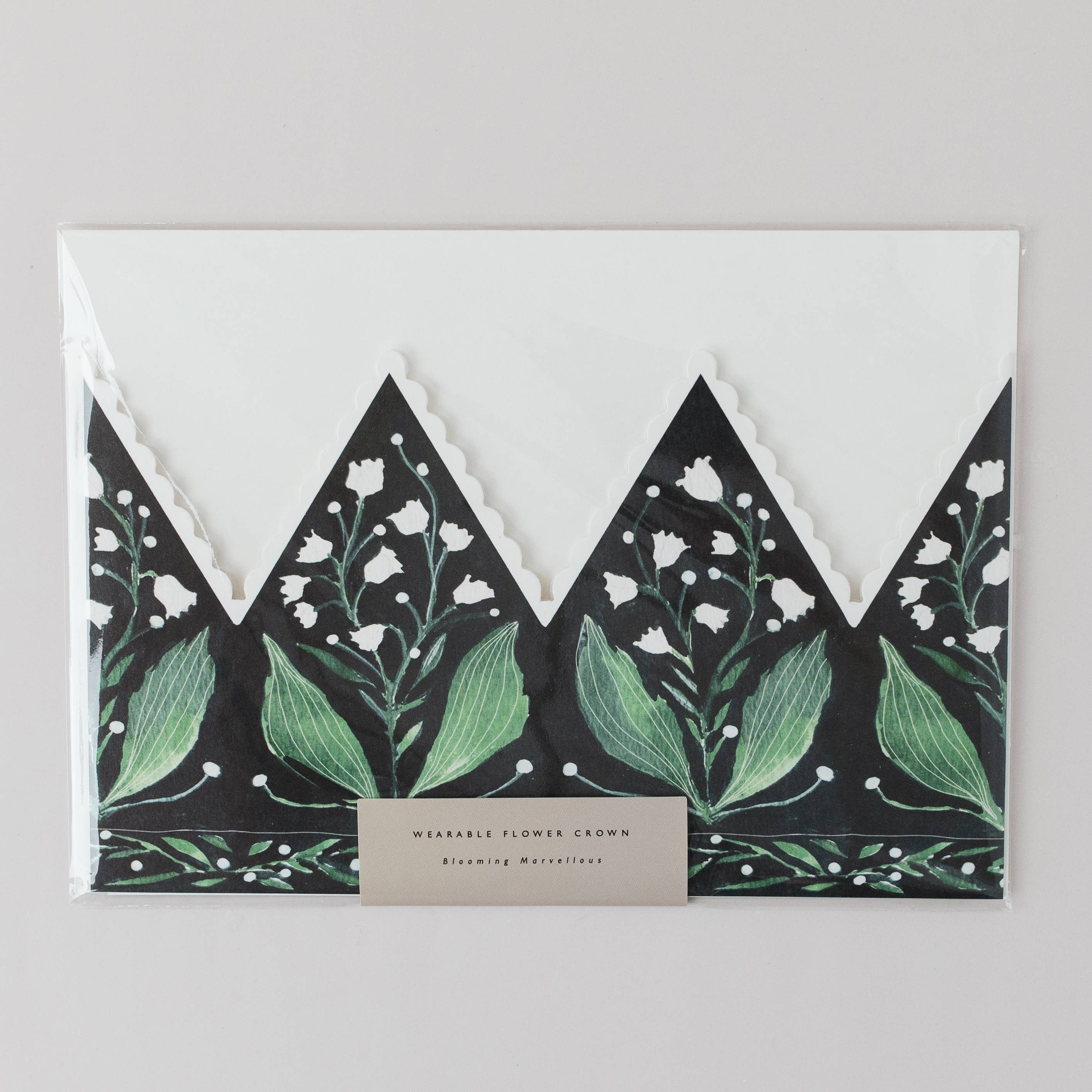 Katie Housley – wholesale Birthday card – BOTANICAL PARTY HAT CROWN CARD LILY OF THE VALLEY1