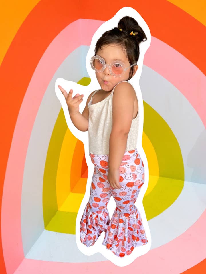 Char and Chlo - Wholesale Pants - Baby - Smiley Face Girls Bell Bottom Flare Pants