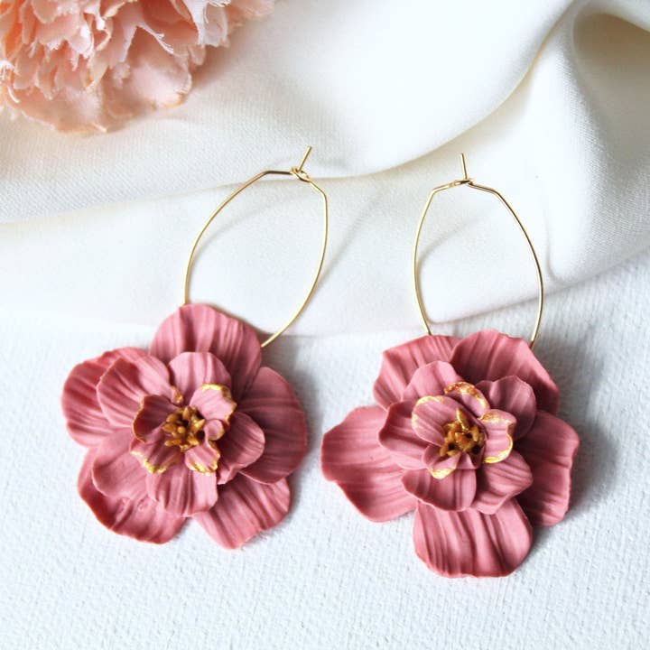 Flower Hoop Earrings, Floral Earrings, Handmade,Polymer Clay for wholesale by Studio Niani