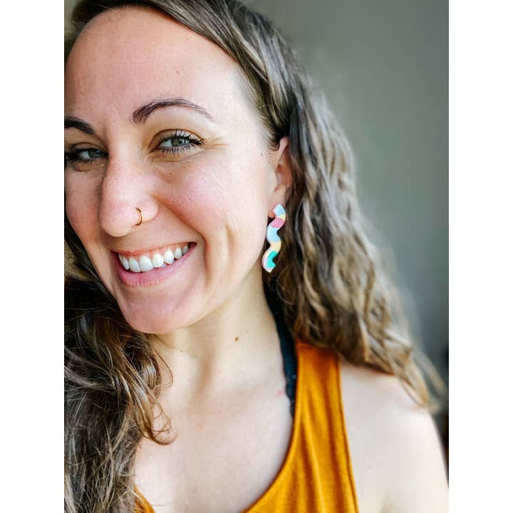 Lauren Likes Art - Wholesale Dangle Earrings - Spring Pastel Squiggle Polymer Clay Earrings for Easter1