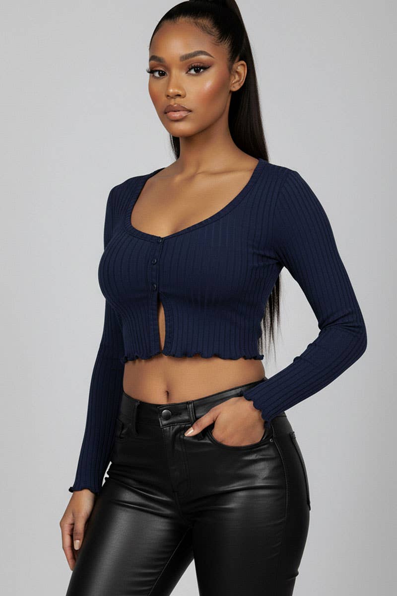 CAPELLA APPAREL - Wholesale Knit Top - Women's - Ribbed Button Front Split Long Sleeve Top15
