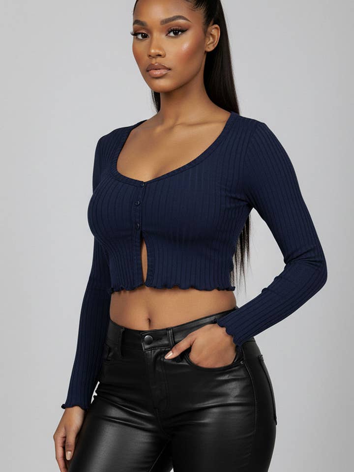CAPELLA APPAREL - Wholesale Knit Top - Women's - Ribbed Button Front Split Long Sleeve Top15