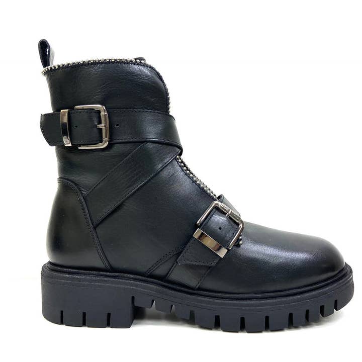 Only Partners – wholesale Combat/Military Boots - Women’s – Billie Fashion Biker Boots with Metal Studs and Belts1