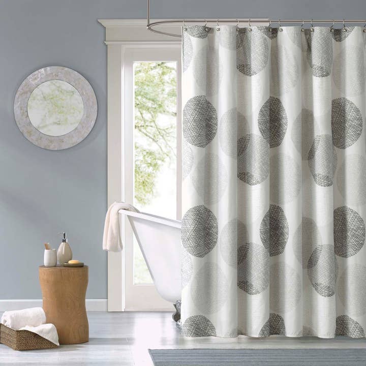 Straight Lines in Circles Shower Curtain, Grey for wholesale by Olliix