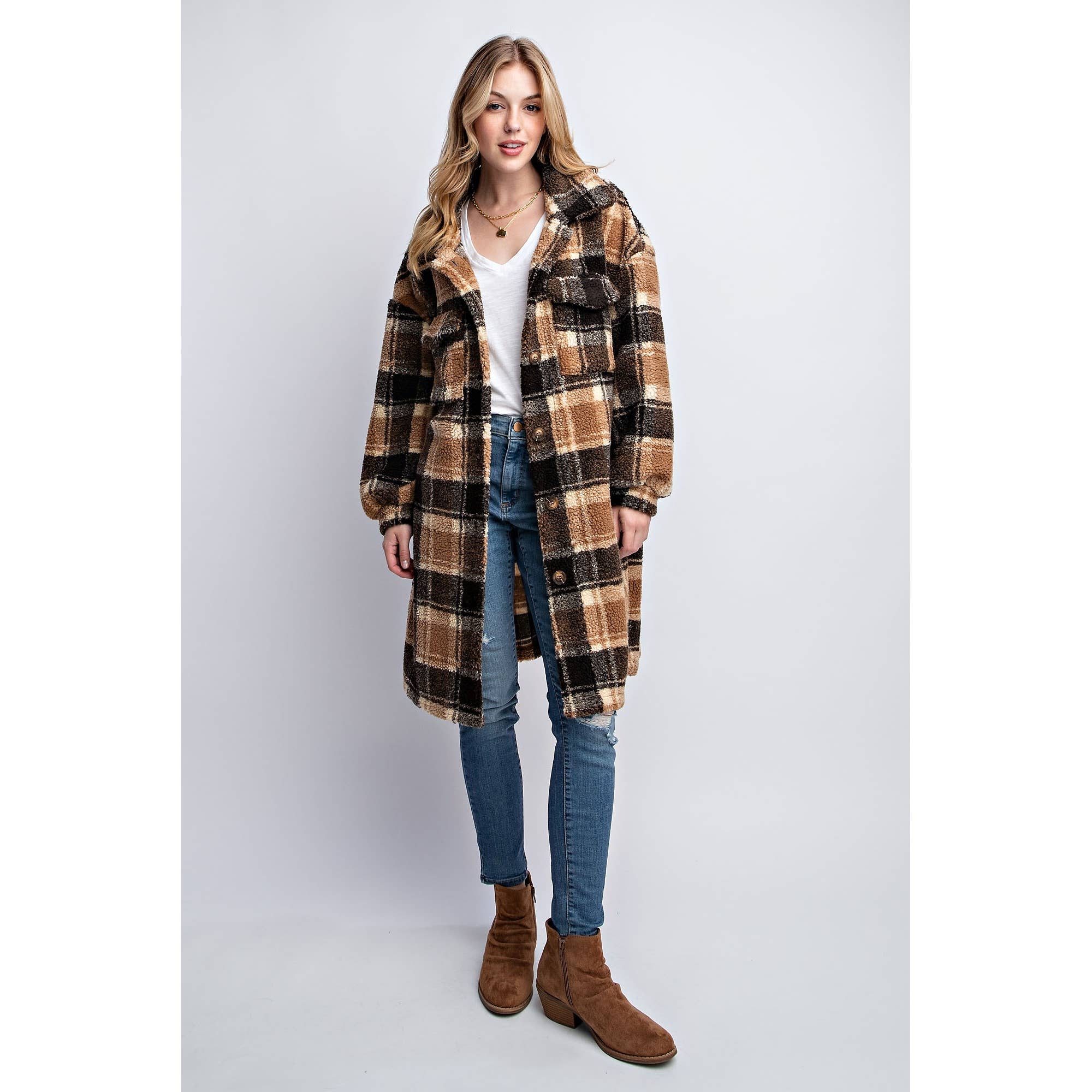 Sweet Generis – Engroshandel Jakke - Dame – PLAID TEDDY OVERSIZE JAKKE5