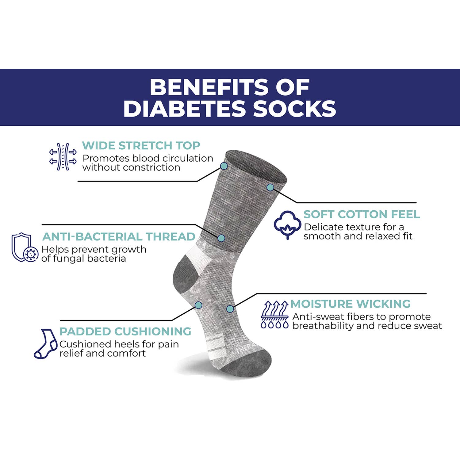 Extreme Fit Wholesale – wholesale Socks – Unisex – 2-Pairs: Non-Binding Loose Fit Cotton Diabetic Crew Socks12