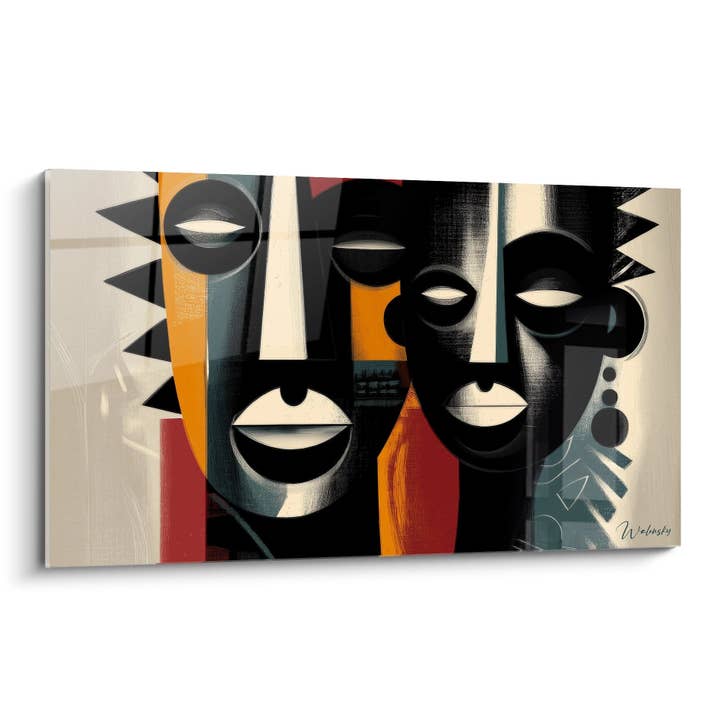 Cubist African Masks Painting - Tribal Duality - African Tribal Art Edition for wholesale by Walensky