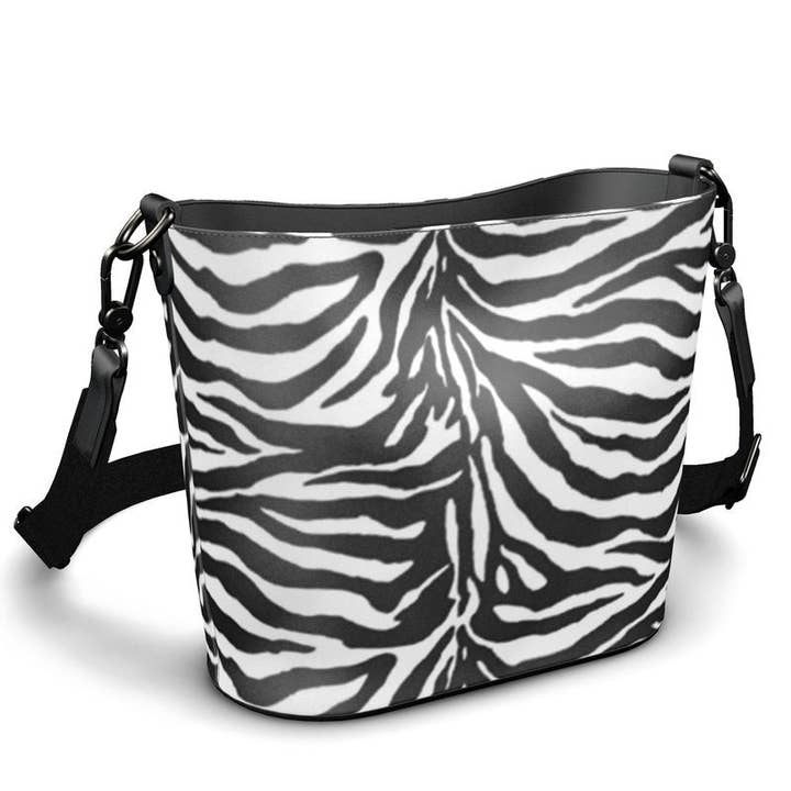 Black and white Zebra pattern Penzance Large Leather Bucket Tote for wholesale by Sorbey