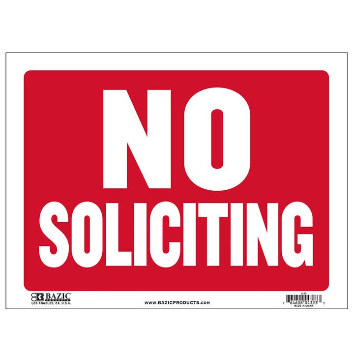 BAZIC Products - Wholesale Sign - 9" X 12" No Soliciting Sign