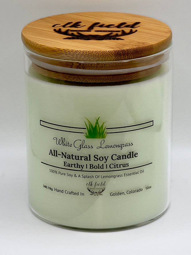 White Glass Lemongrass Soy Candle for wholesale by Elk Field Home Goods