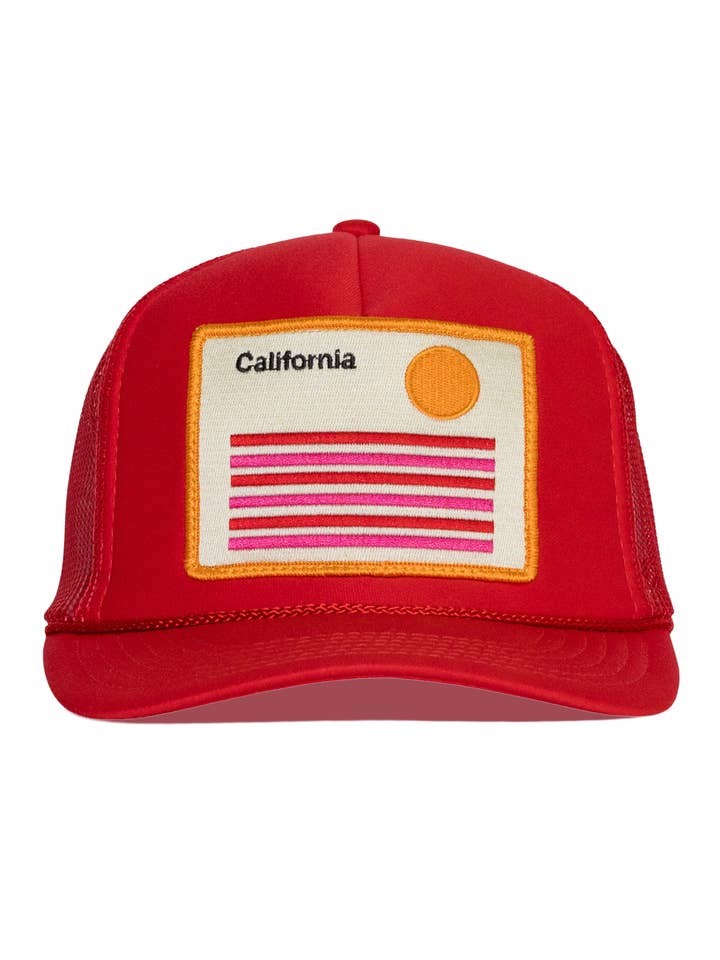 California Stripes Trucker Hat in Red for wholesale by Friday Feelin'