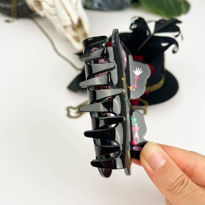 Svart Halloween Black Skull Say Hi Hårkloklämma för wholesale på Faire3