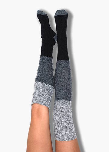 Peony and Moss – Engroshandel Strømper - Dame – Sort Farve Block Lår Høj Sokker