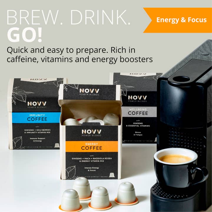NOVV Power Blends – Engroshandel Kaffebærer – NOVV ENERGY COFFEE - 20 Nespresso-kapsler med appelsinsmag1