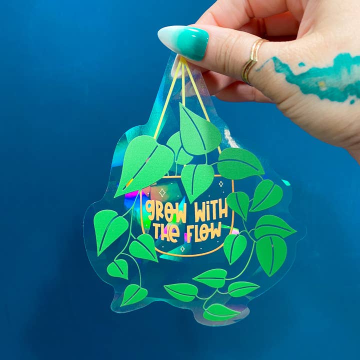 Grow With The Flow Pothos Suncatcher | Rainbow Plant Decal for wholesale by Chelzart