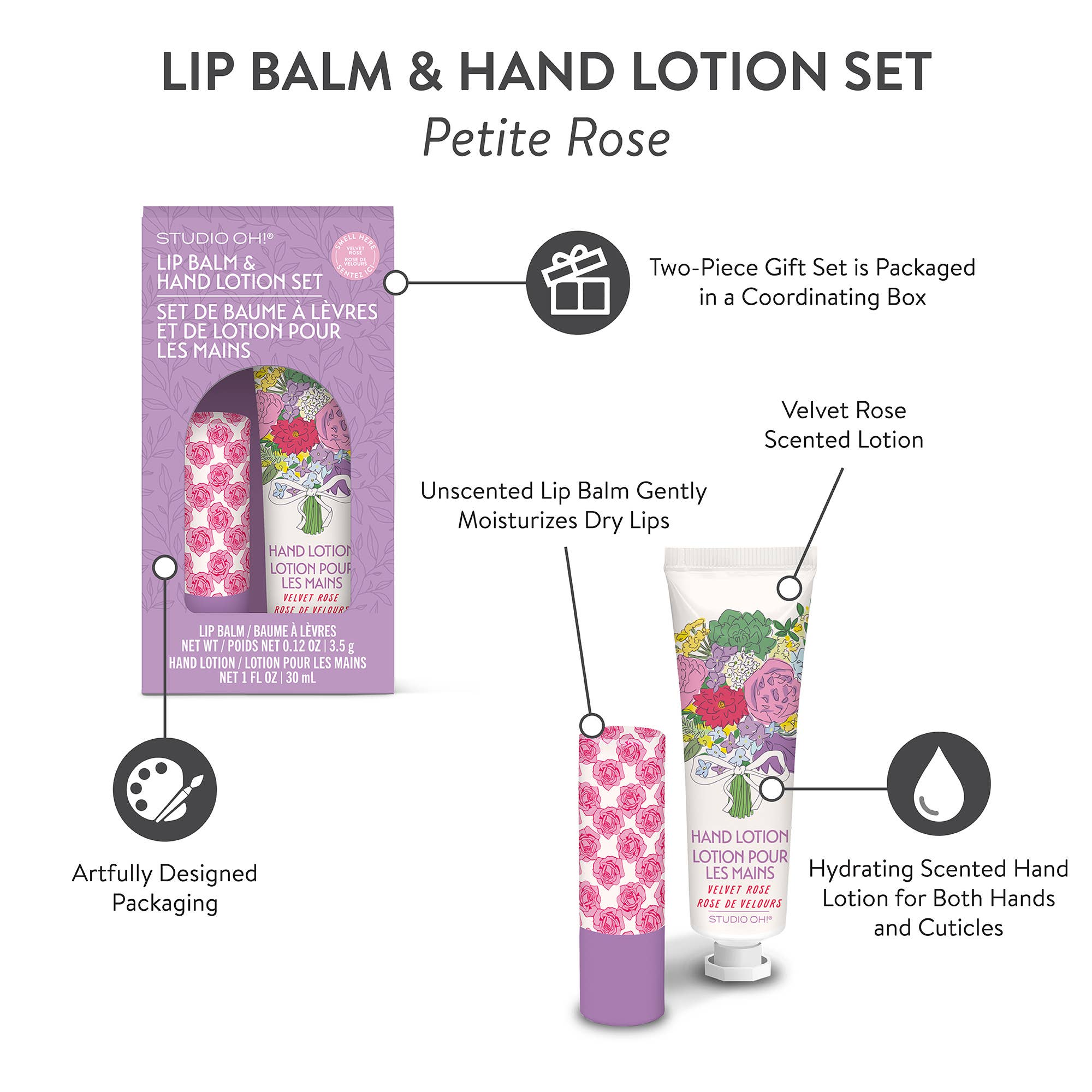 Studio Oh! - Wholesale Lip Balm Set - Petite Rose Lip Balm & Hand Lotion Set5