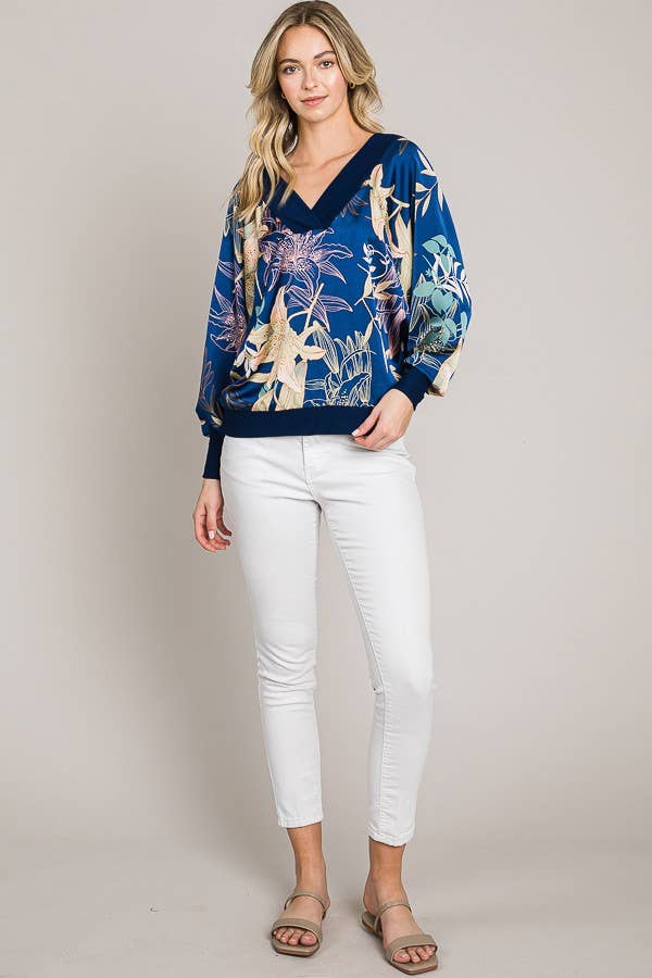 NAVY Long Sleeve Reversible Batwing top for wholesale on Faire5