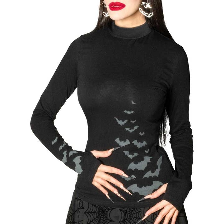 Bat Flock Grey Long Sleeve Top for wholesale by Kreepsville