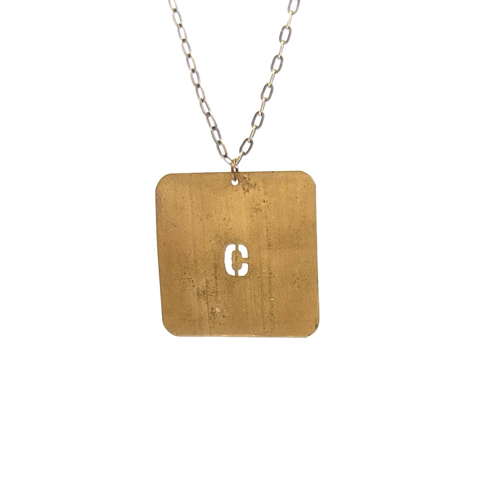 Amy Pfaffman Jewelry - Wholesale Pendant/Charm Necklace - Vintage brass number and letter stencil necklace1