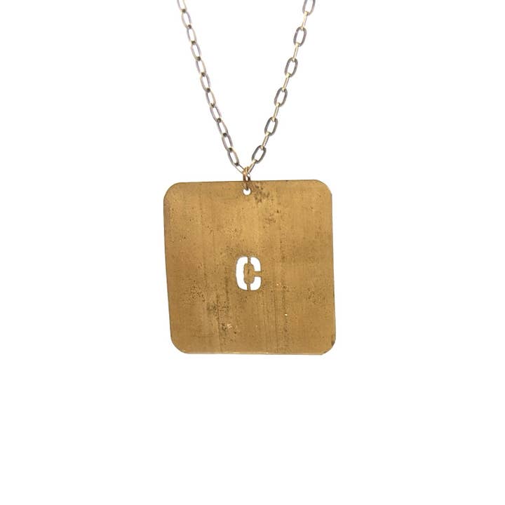 Amy Pfaffman Jewelry - Wholesale Pendant/Charm Necklace - Vintage brass number and letter stencil necklace1