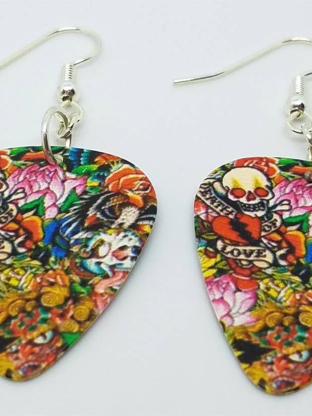 Tattoo Art Guitar Pick Earrings for wholesale by Simply Raevyn