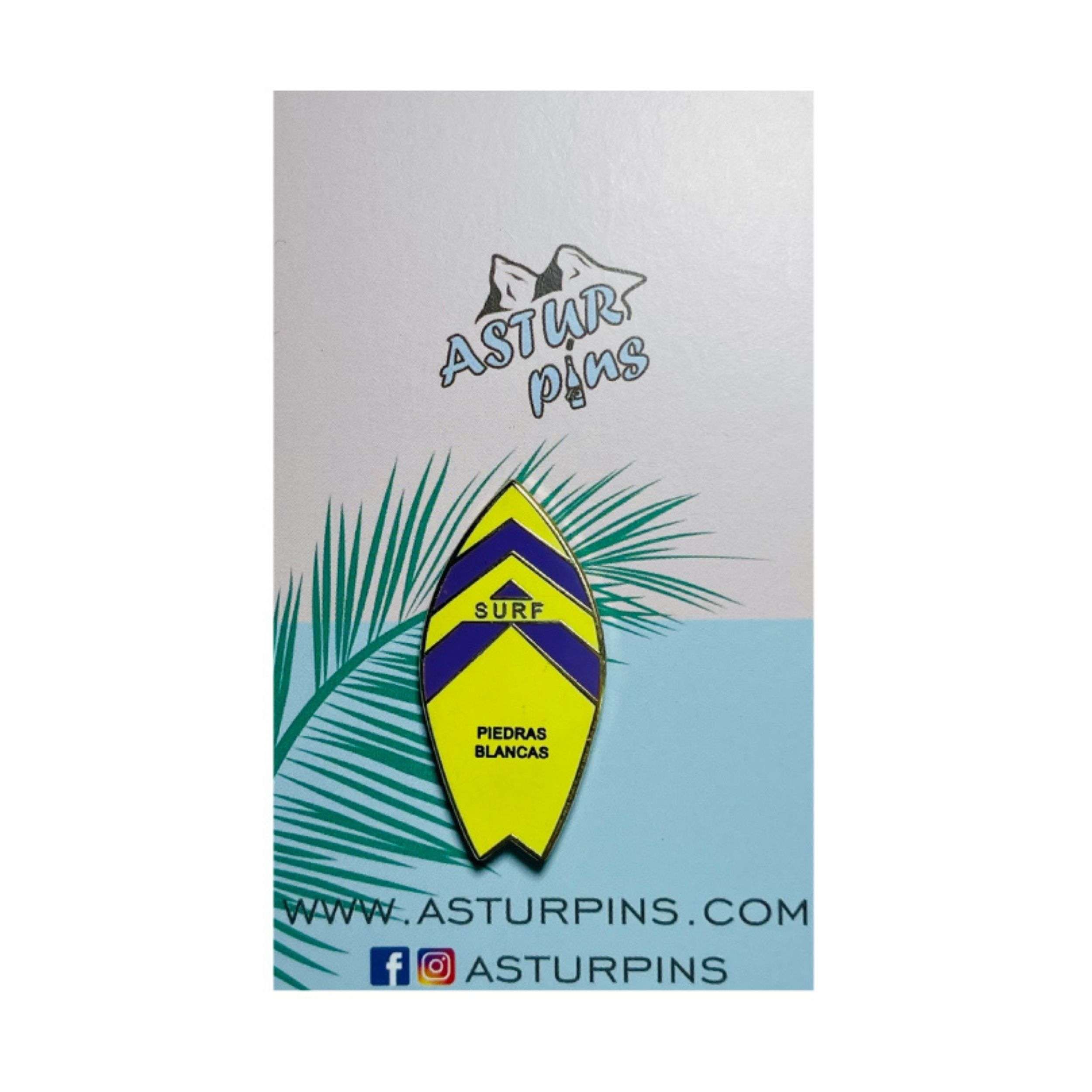 Astur Pins - Wholesale Lapel Pin/Button - Pin - Yellow Surfboard - Piedras Blancas Beach - Asturias - PS0110