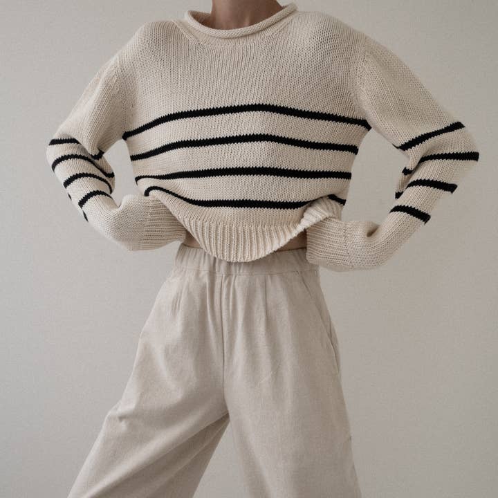 Cropped Field Sweater - Stripe for wholesale by LAUDE the Label