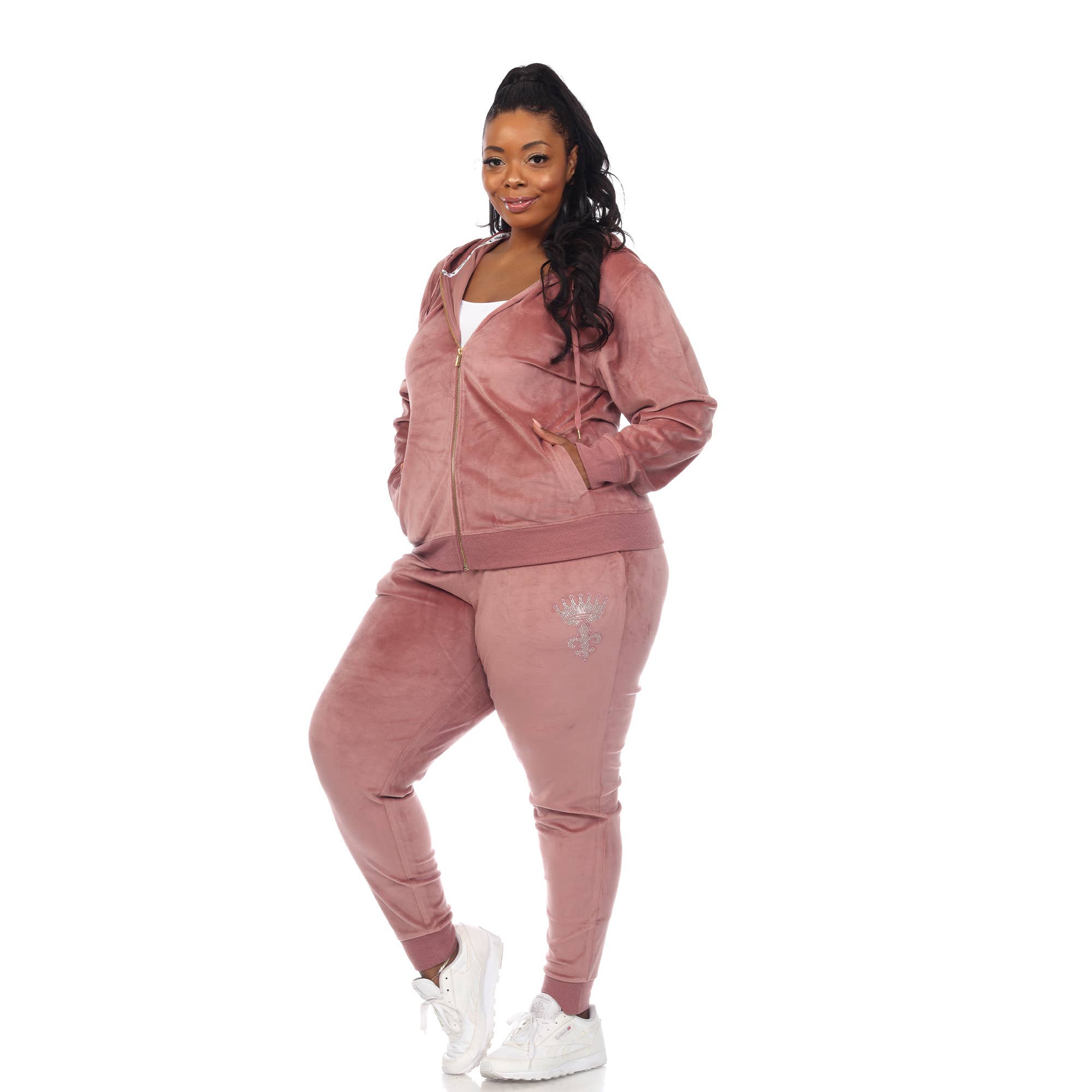 WHITE MARK - Vente Survêtement – femme - Ensemble de survêtement 2 pièces en velours à strass grande taille6