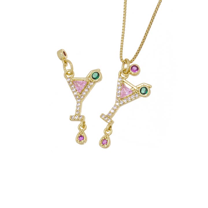 Encanto de Bebida Martini Rosa con Pajita y Aceituna, CPG2912 para venta al por mayor de Jewel Pledge