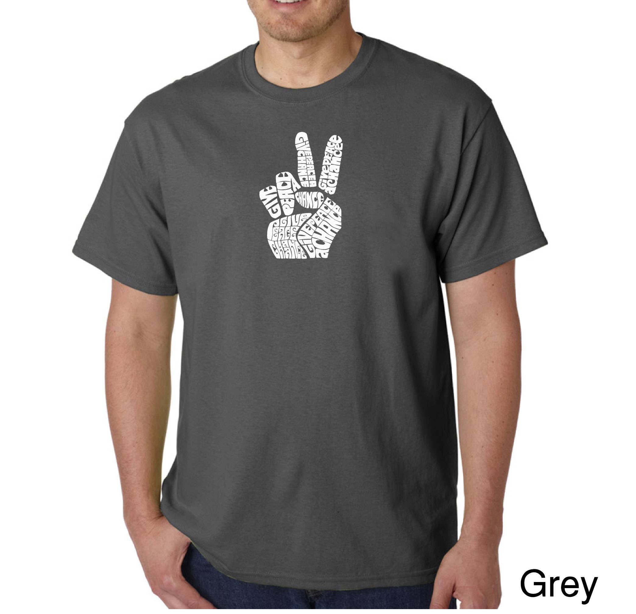 LA Pop Art - Wholesale Screen Printed T-Shirt - Men's - LA Pop Art Men's Word Art T-shirt - PEACE FINGERS5