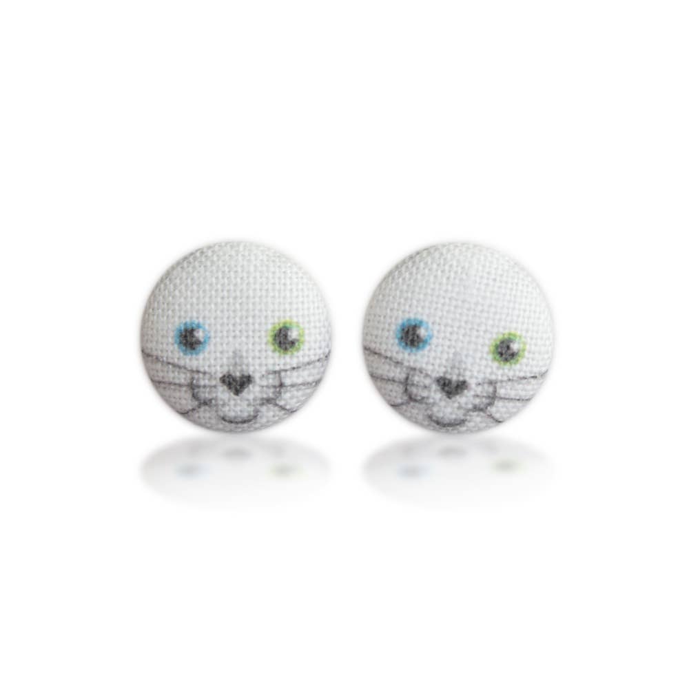 Rachel O's - Wholesale Stud/Post Earrings - Snowball Kitten Fabric Button Earrings4